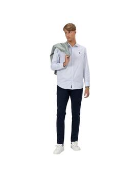 El Pulpo Camisa Popelin Blanca Minicuadro Azul Mar