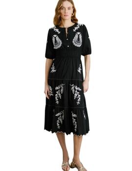 Pepe Jeans Vestido Midi Popelín detalles Black