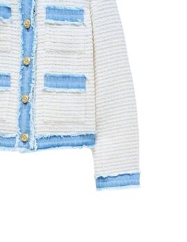 Salsa Chaqueta Tweed con detalles vaqueros Blanca