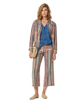 Oky Pantalón Gambal Lino Rustico Rayas Multicolor
