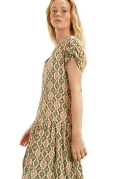Guitare Vestido Midi Estampado verde y naranja
