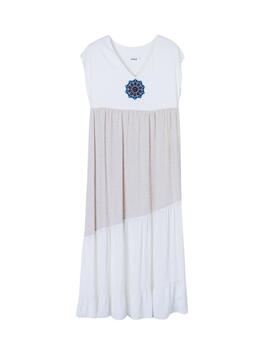 Hongo Vestido largo bicolor Crudo
