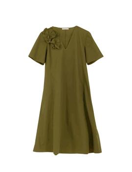 Maria Bellentani Vestido Verde Oliva Flor