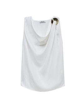 Salsa Top Drapeado detalle metálico Blanco