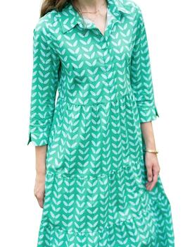 Hongo Vestido estampado hojas Verde oscuro