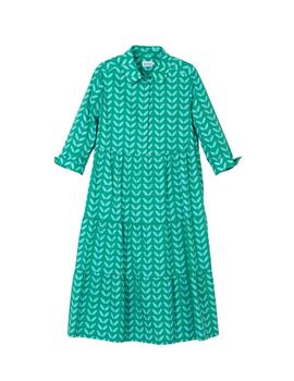 Hongo Vestido estampado hojas Verde oscuro