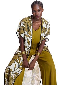 Alba Conde Kimono estampado tropical verde oliva