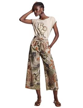 Alba Conde Camiseta beige tropical