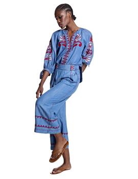 Alba Conde Blusa denim bordada en rojo