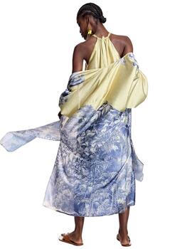 Alba Conde Kimono satinado estampado paisaje azul
