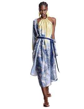 Alba Conde Kimono satinado estampado paisaje azul