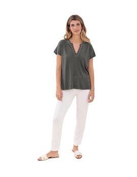 Anna Mora Camiseta de lino Gris oscura