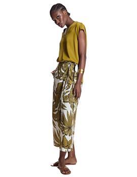 Alba Conde Pantalón Culotte cruzado estampado verde oliva