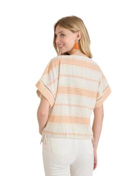 Naf Naf Camisa de hilo rayada naranja
