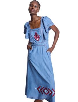 Alba Conde Vestido de tencel bordado azul