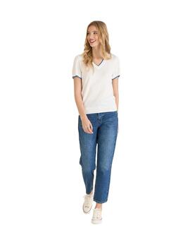 Naf Naf Jersey Blanco Ribetes azul cielo