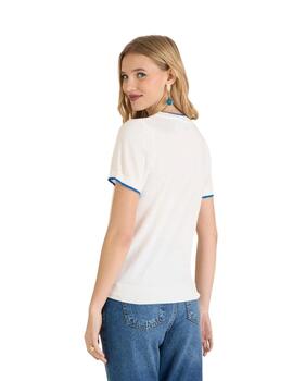Naf Naf Jersey Blanco Ribetes azul cielo