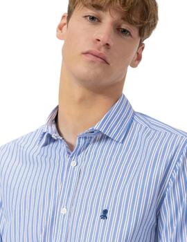 El Pulpo Camisa Cuello Italiano Popelín Rayas Azul