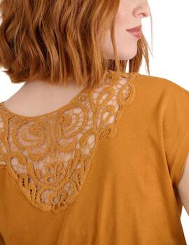 Naf Naf Camiseta Espalda encajes mostaza