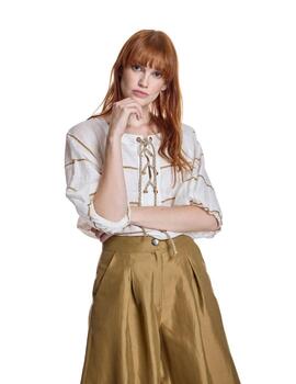 Alba Conde Blusa de lino de rayas Blanca