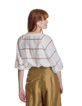 Alba Conde Blusa de lino de rayas Blanca