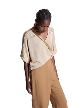 Alba Conde Jersey beige de punto manga corta