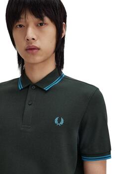 Fred Perry Polo Verde oscuro logo azul