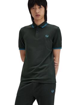 Fred Perry Polo Verde oscuro logo azul