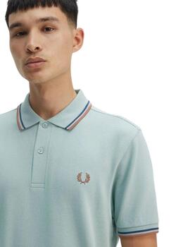 Fred Perry Polo Azul logo canela