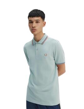 Fred Perry Polo Azul logo canela