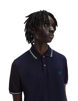 Fred Perry Polo Azul marino logo verde