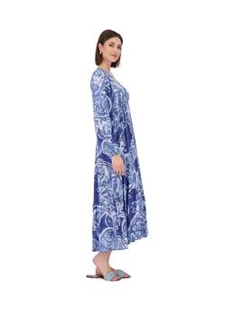 Monari Vestido largo manga larga azul estampado