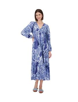 Monari Vestido largo manga larga azul estampado