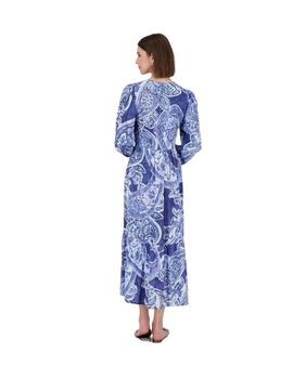 Monari Vestido largo manga larga azul estampado
