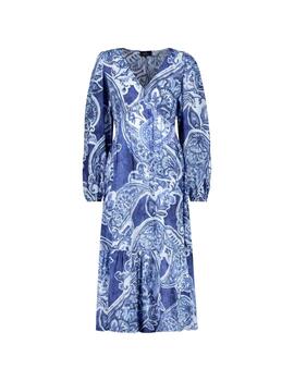 Monari Vestido largo manga larga azul estampado