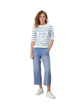 Monari Jersey Blanco de rayas azules y letras