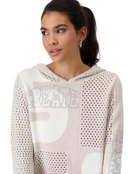 Monari Jersey Beige con capucha y troquelado