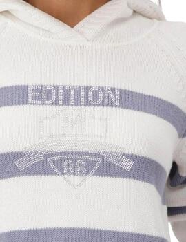 Monari Jersey Blanco de rayas azules con capucha