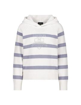 Monari Jersey Blanco de rayas azules con capucha