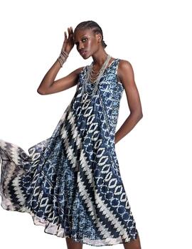 Alba Conde Vestido fluido estampado Azul marino