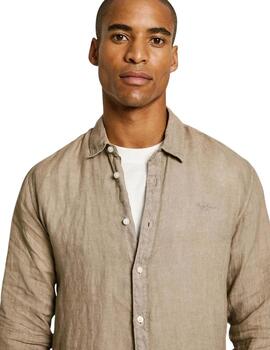 Pepe Jeans Camisa logo bordado fit regular beige