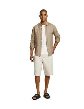 Pepe Jeans Camisa logo bordado fit regular beige