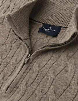 Hackett Jersey de lana media cremallera Beige