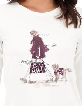 Monari Camiseta Blanca con dibujo perro