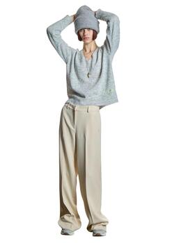 Alba Conde Pantalón Beige de corte recto