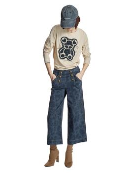 Alba Conde Pantalón Culotte denim con dibujo