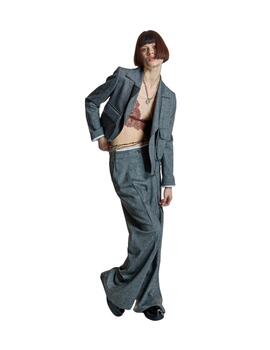 Alba Conde Pantalón gris ancho con pinzas