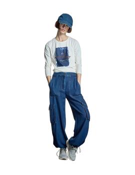 Alba Conde Camiseta Cruda con print azul
