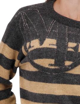 Monari Jersey de rayas Beige y gris