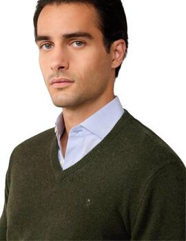 Hackett Jersey de lana cuello pico Verde oscuro